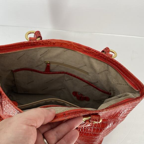 Brahmin Red Croc Embossed Shoulder Bag Purse - Picture 14 of 15